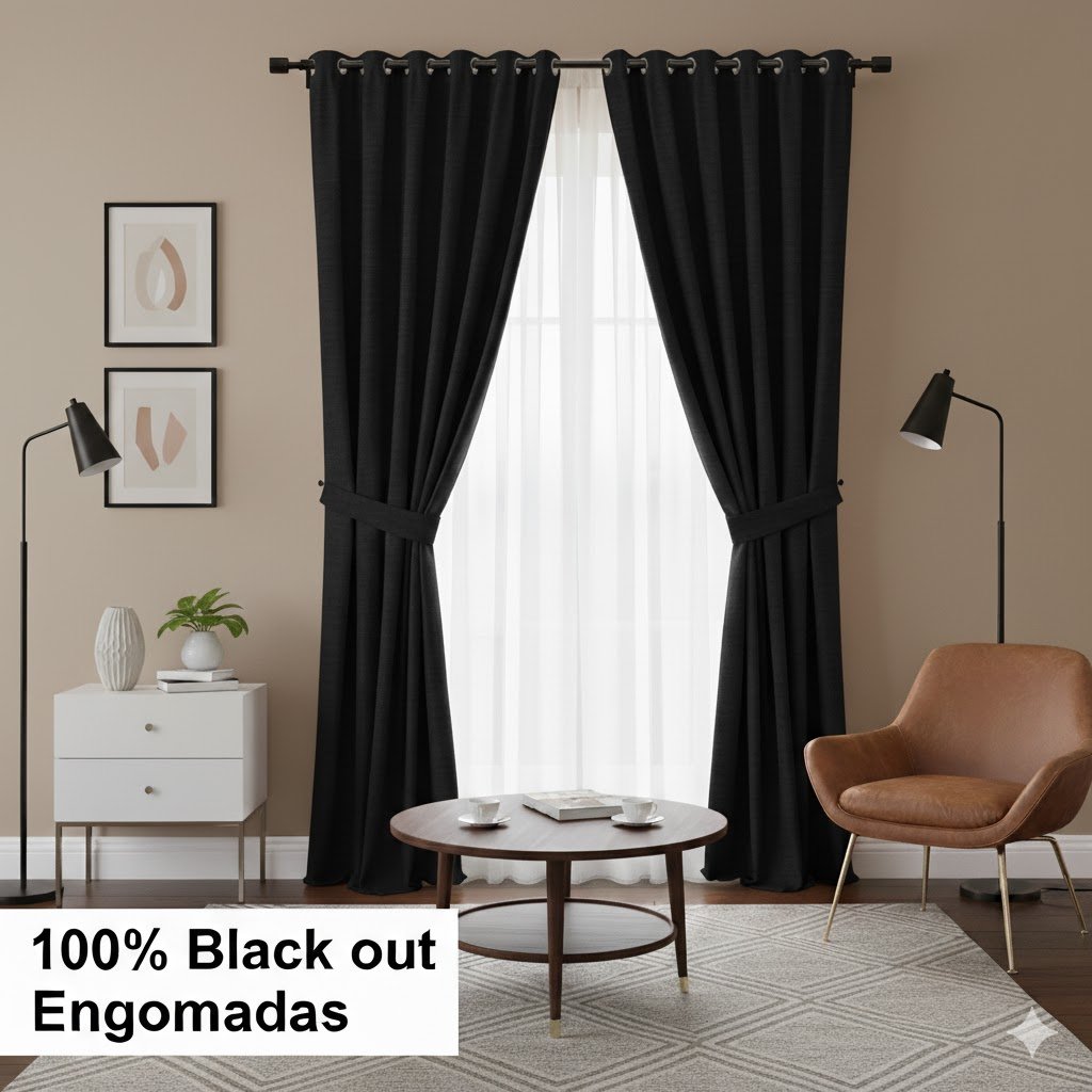 Cortina Blackout Engomada Negra
