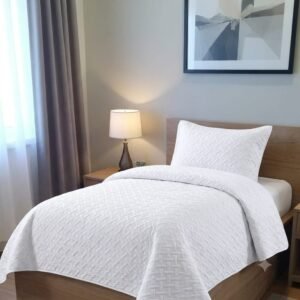 Colcha Quilt Delgado Verano Costura Geométrica Blanco Plaza y Media