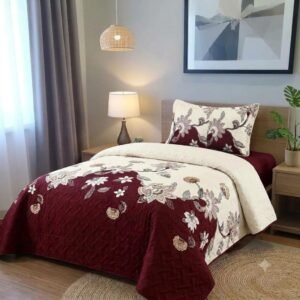 Cubrecama Quilt Verano Estampado Floral Burdeo 1.5 Plazas