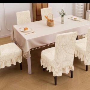 Set 6 Fundas de Silla Texturizadas Hojas Crema con Vuelo