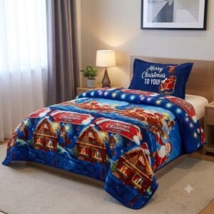 Colcha Quilt Verano Navidad Trineo Azul 1.5 Plazas