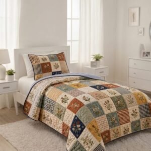 Cubrecama Quilt Patchwork Floral y Cuadrillé 1.5 Plazas (180x230 cm)