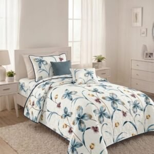 Cubrecama Quilt Floral Azul Blanco 1.5 Plazas (180x230 cm)