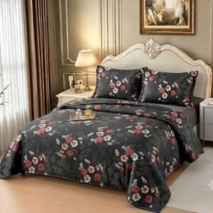 Cubrecama Quilt Delgado Rosas Rojas Negro 2 Plazas